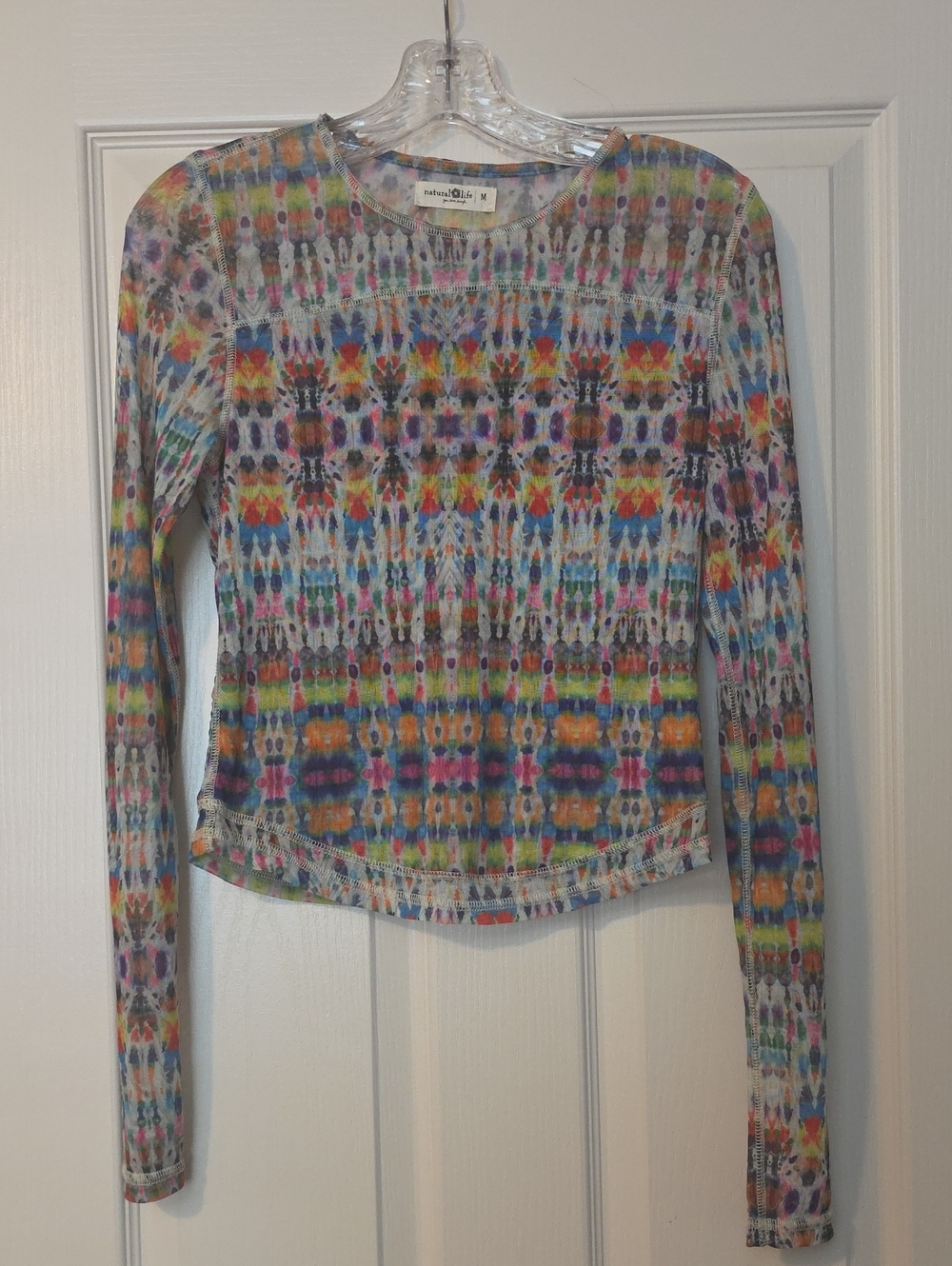 Natural Life Sloane Mesh Long Sleeve Top Multicolor Tie Dye Print M